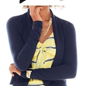 CAbi Navy Blue Easy Topper Style #5153 Cropped Open Front Cardigan. 